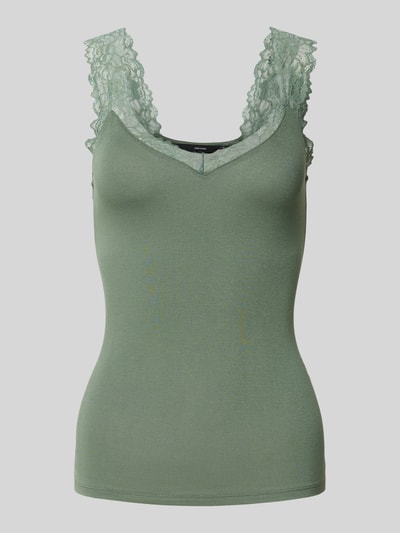 Vero Moda Regular fit top met bandjes en kant, model 'ROSA' Rietgroen - 2