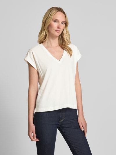 Jake*s Casual T-shirt z prążkowanym dekoltem w serek Złamany biały 4