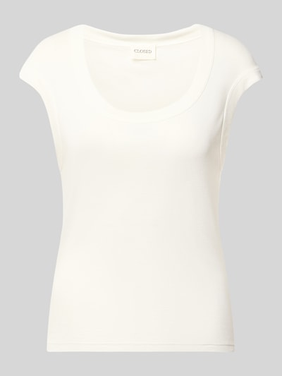 Produktfoto, Skinny Fit T-Shirt aus Baumwoll-Modal-Mix von Closed, Damen T-Shirt in Creme mit U-Ausschnitt und eingefassten Abschlüssen.