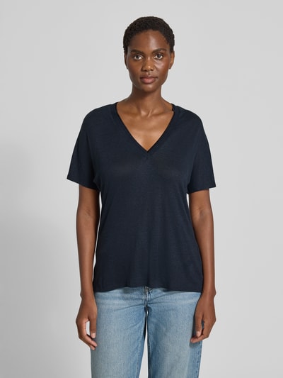 BOSS T-shirt z dekoltem w serek model ‘Eylina’ Granatowy 4