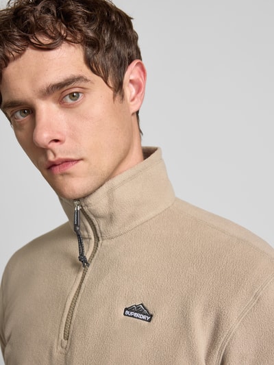 Superdry Fleecepullover met labelstitching en opstaande kraag Beige gemêleerd - 3