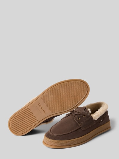 Produktfoto, Slipper aus echtem Rindsleder von Tamaris, braun, beige Innenseite, Gummisohle, sichtbare Textur, Damen Slipper von Tamaris