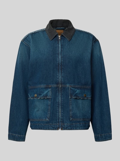 Produktfoto, Boxy Fit Jeansjacke mit Reißverschluss Modell 'RONNIE' von GAP aus reiner Baumwolle, dunkelblauer Denim, Pattentaschen, Umlegekragen