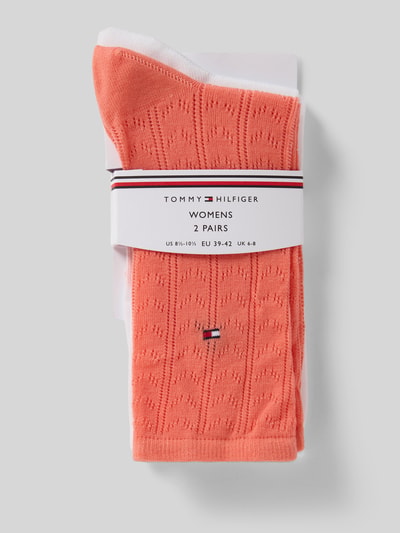 Produktfoto, Socken aus Lyocell-Mix im 2er-Pack von Tommy Hilfiger in uni Koralle und Weiß, elastischer Bund, Jersey Stretch, Logo-Print