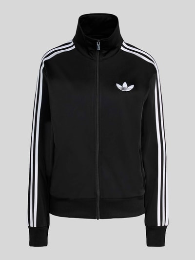 Produktfoto, Relaxed Fit Sweatjacke mit Logo-Stitching von adidas Originals in Schwarz mit weißen Streifen, glatte Textur, Damen Sweatjacke von adidas