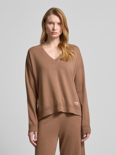 LIU JO SPORT Oversized Strickpullover mit gerippten Abschlüssen Cognac 4