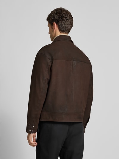 JACK & JONES Premium Leren jack met tweewegsritssluiting, model 'LEWIS' Chocoladebruin - 5