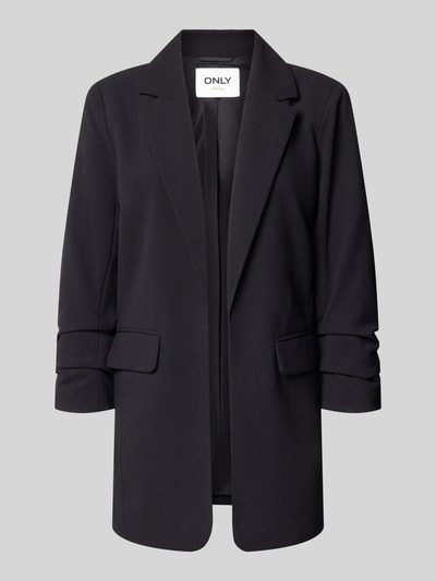 Produktfoto, schwarzer Regular Fit Longblazer mit 3/4-Arm Modell 'KALINA' von ONLY, glatte Struktur, Damen Longblazer von ONLY