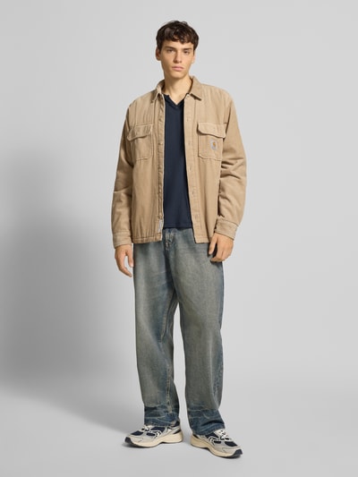 Blend Shirt met lange mouwen en korte knoopsluiting, model 'IVALDE' Donkerblauw - 1