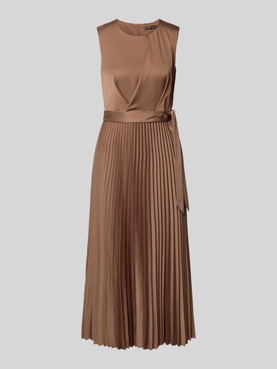 Produktfoto, Cocktailkleid mit Plisseefalten von Vera Mont in Braun, taillierte Passform, midikleid, rundhalsausschnitt, drapierungen, taillenpasek, plisseefalten, długość tyłu w rozmiarze 36: 125 cm, szerokość w rozmiarze 36: 30 cm