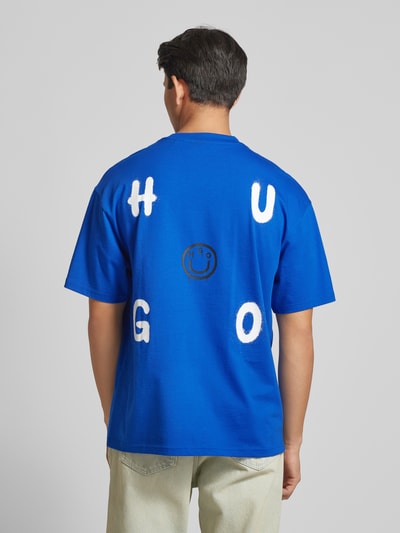 Hugo Blue Oversized T-shirt met labelprint, model 'Nimayliti' Blauw - 5