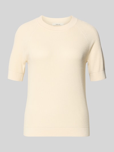 Produktfoto, unifarbener Regular Fit Strickpullover aus Viskose-Baumwoll-Mix Modell 'ELINNA' von Selected Femme, gerippter Rundhals, strukturierte Textur
