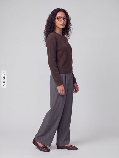 PIECES Regular Fit Strickjacke mit Woll-Anteil Modell 'MALOU' Schoko Melange 1