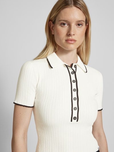 HUGO Gebreid shirt met knoopsluiting, model 'Smop' Offwhite - 3