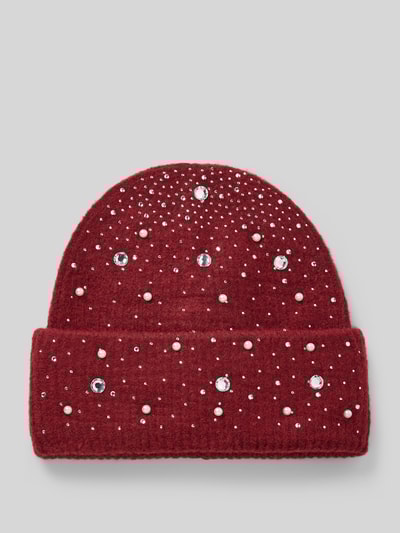 ICHI Gebreide muts met siersteentjes, model 'IAMACY HO' Rood - 1