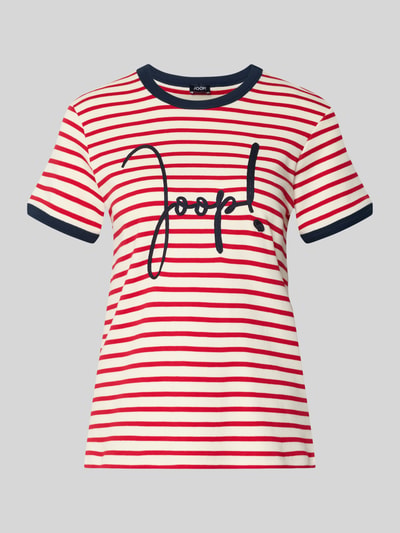 Produktfoto, T-Shirt mit Label-Stitching Modell 'Trinity' von JOOP! aus reiner Baumwolle, rot-weiß gestreift, Regular Fit, Rundhalsausschnitt