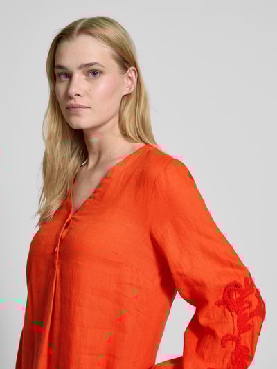 Emily Van den Bergh Knielange linnen jurk met V-hals Lichtrood - 3