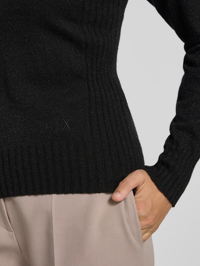 ARMANI EXCHANGE Sweter z wywijanym kołnierzem o kroju slim fit z domieszką kaszmiru Czarny 3