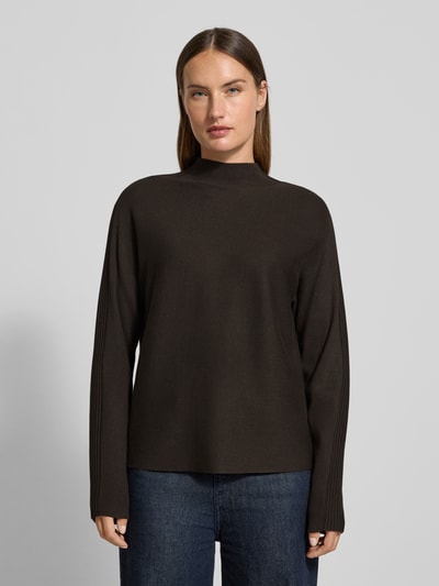 comma Strickpullover aus Viskose-Mix mit Stehkragen Dunkelbraun 4