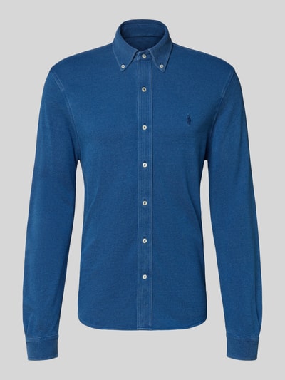Produktfoto, Slim Fit Freizeithemd mit Button-Down-Kragen von Polo Ralph Lauren, bawełna, niebieskie, listwa guzikowa, wyhaftowane logo, krój slim fit, długość tyłu 80 cm, szerokość ramion 46 cm, długość rękawów 65 cm