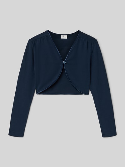 Produktfoto, Regular Fit Bolero aus Baumwoll-Mix von s.Oliver RED LABEL in Dunkelblau, langarm, unifarben, 1-Knopf-Verschluss, Label-Stitching