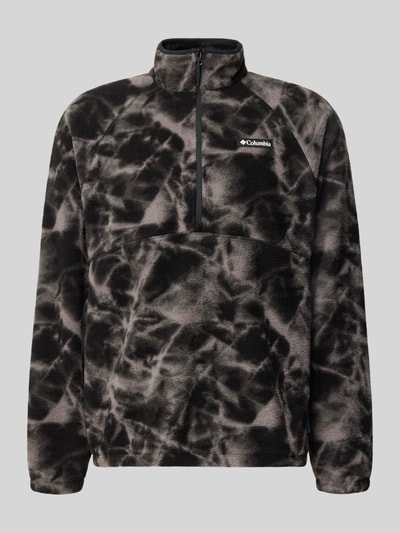 Produktfoto, Fleecepullover mit Label-Details Modell 'Timber Crest™' von Columbia, schwarze und graue Musterung, Stehkragen, Reißverschluss, gerader Schnitt, strukturierte weiche Oberfläche, Herren Fleecepullover, Rückenlänge 70 cm, Ärmellänge 73 cm