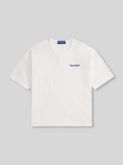 Produktfoto, Regular Fit T-Shirt aus reiner Baumwolle von Polo Ralph Lauren, weiß, unifarben, Label Print, Rundhals, Kurzarm, glatte Textur