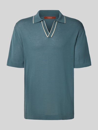 Produktfoto, Regular Fit Poloshirt aus Baumwolle von CRUNA, kolor niebieski, kołnierzyk polo, imitacja dzianiny, krój regular fit, długość tyłu 67 cm w rozmiarze 50