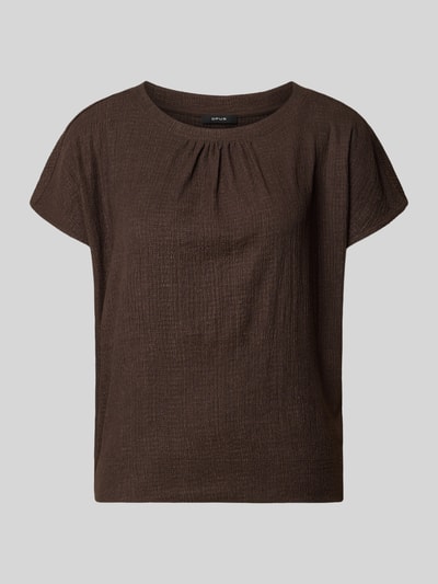 Produktfoto, Regular Fit T-Shirt mit Strukturmuster Modell 'Salti' von OPUS in Braun, elastischer Material-Mix, kurzärmelig, Rundhalsausschnitt