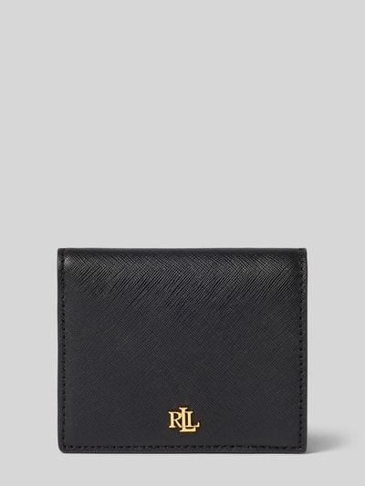 Produktfoto, Portemonnaie aus Leder mit Label-Applikation von Lauren Ralph Lauren in Schwarz mit strukturierter Oberfläche, Hauptfach mit Druckknopfverschluss, diverse Fächer.