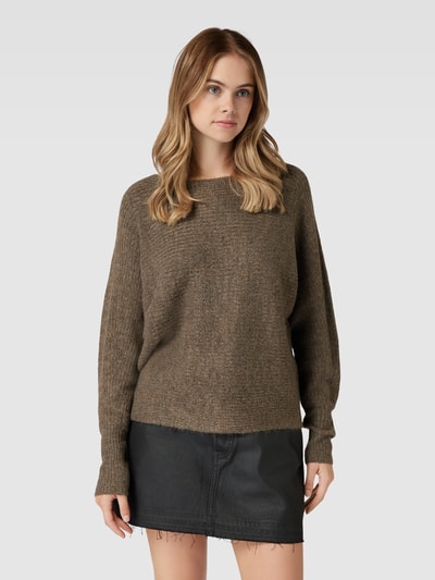 Only Sweter z dzianiny z okrągłym dekoltem model ‘DANIELLA’ Czekoladowy 4