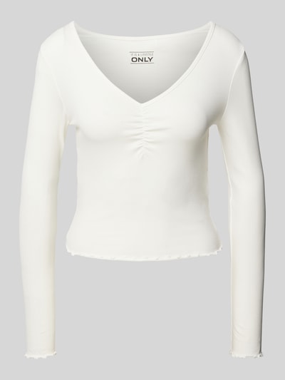 Only Slim Fit Langarmshirt aus Baumwoll-Mix mit Frill-Abschlüssen Modell 'BETTY' Offwhite 2