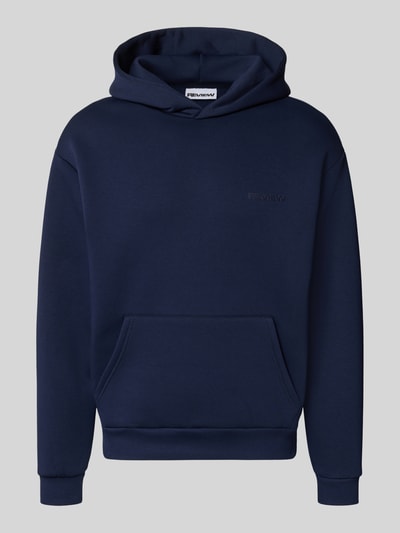 Produktfoto, Hoodie mit Logo-Print von REVIEW aus Baumwoll-Mix in Dunkelblau, lockere Passform, Kängurutasche, glatte Textur