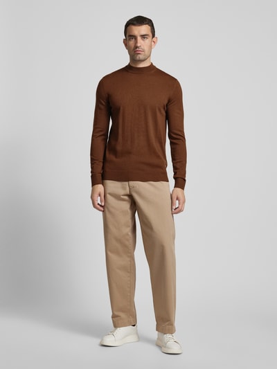 JOOP! Collection Gebreide pullover van scheerwol met opstaande kraag, model 'Davide' Hazelnoot - 1