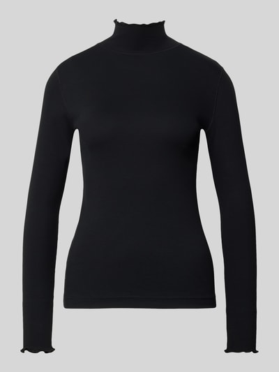 Produktfoto, Slim Fit Langarmshirt mit Rüschenkragen von MARC CAIN in Schwarz, unifarben, matt, hochgeschlossen, Rollkragen, Baumwollmix