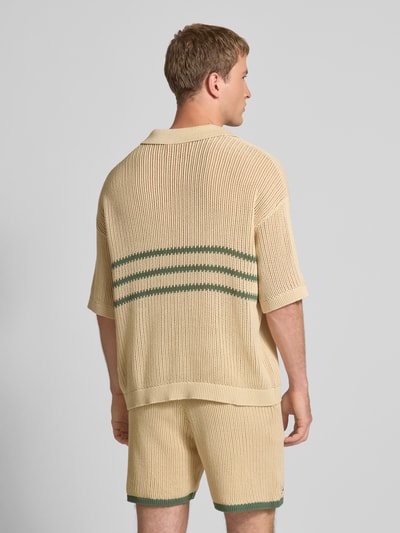 PROHIBITED Gebreid shirt met polokraag en labelstitching Offwhite - 5