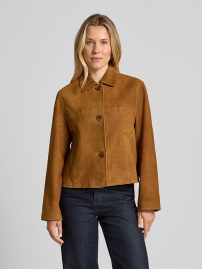 Jake*s Casual Lederjacke mit Umlegekragen und Eingrifftaschen Sand 4