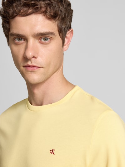 Calvin Klein Jeans T-shirt met geribde ronde hals Geel - 3