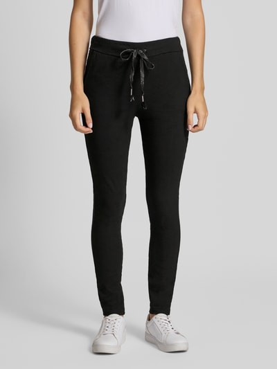 ZABAIONE Spodnie materiałowe o kroju skinny fit z tunelem Czarny 4