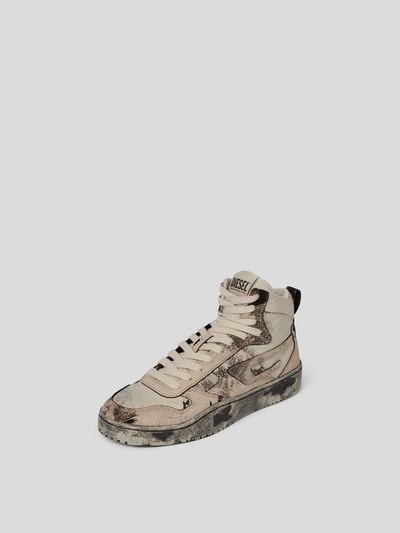 Diesel High Top Sneaker aus echtem Rindsleder Beige 2