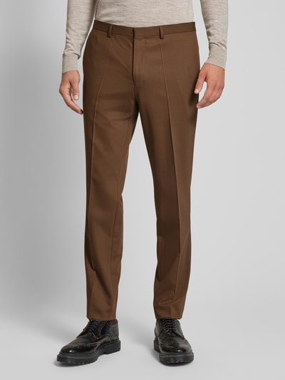 HUGO Slim fit pantalon met persplooien, model 'Hesten' Middenbruin - 4