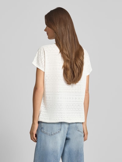 Tom Tailor T-shirt o luźnym kroju z ażurowej dzianiny  Złamany biały 5