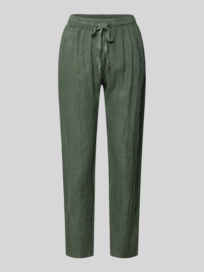 Produktfoto, Leinenhose mit elastischem Bund Modell 'Pa44uline' von ZABAIONE, olivgrün, gerade Form, sichtbare Struktur, Regular Fit, Damenmode
