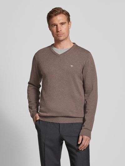 Fynch-Hatton Strickpullover mit Logo-Stitching Mittelbraun 4