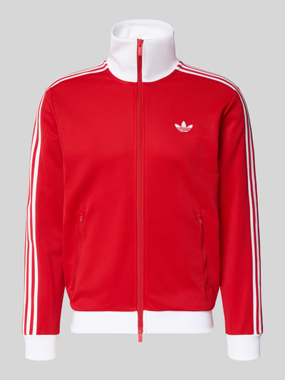 Produktfoto, Regular Fit Sweatjacke mit Stehkragen Modell 'Classic' von adidas Originals in Rot-Weiß, Baumwoll-Mix, Zweiwege-Reißverschluss, Logo-Stitching, Reißverschlusstaschen, elastische Abschlüsse