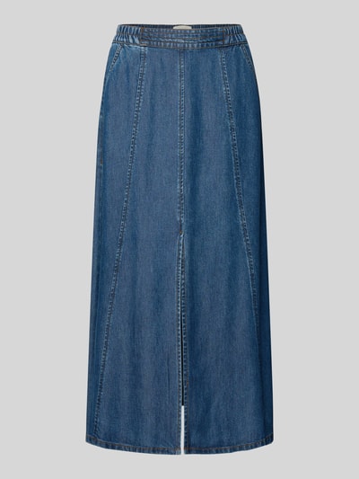 Produktfoto, Jeansrock mit elastischem Bund Modell 'milo' von FREE/QUENT aus Lyocell in Blau, A-Linie, Midirock, sichtbare Teilungsnähte, strukturierte Oberfläche, seitliche Eingrifftaschen