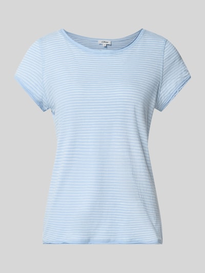 Produktfoto, hellblau-weiß gestreiftes Regular Fit T-Shirt aus reiner Baumwolle von s.Oliver RED LABEL vor grauem Hintergrund