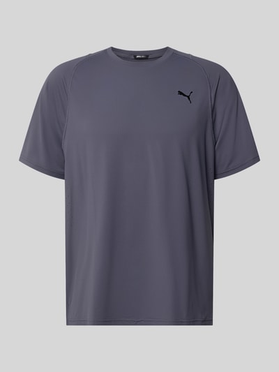 Produktfoto, T-Shirt mit Label-Print von PUMA PERFORMANCE in Grau, Material-Mix mit Stretch-Anteil, Regular Fit, gerippter Rundhalsausschnitt