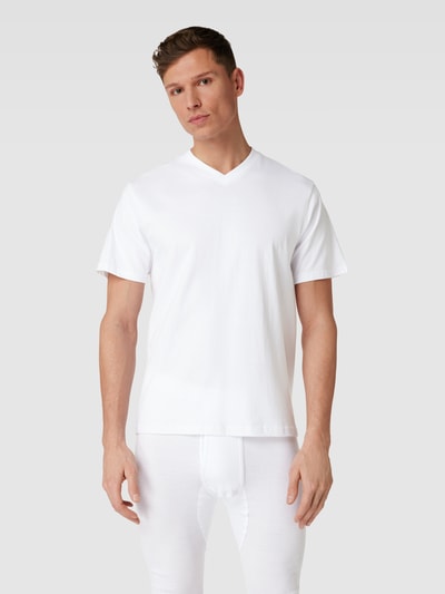 Götzburg Wäsche T-shirt z dekoltem w serek w zestawie 2 szt. model ‘PURE COTTON’ Biały 4
