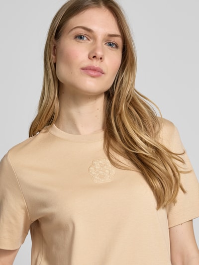 BOSS T-shirt met labelstitching, model 'ECOSA' Beige - 3